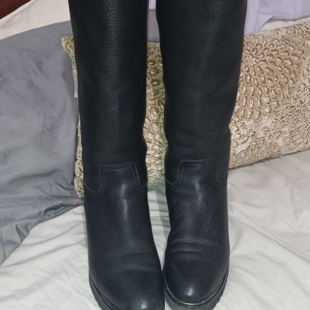 Black Leather Knee-High Boots